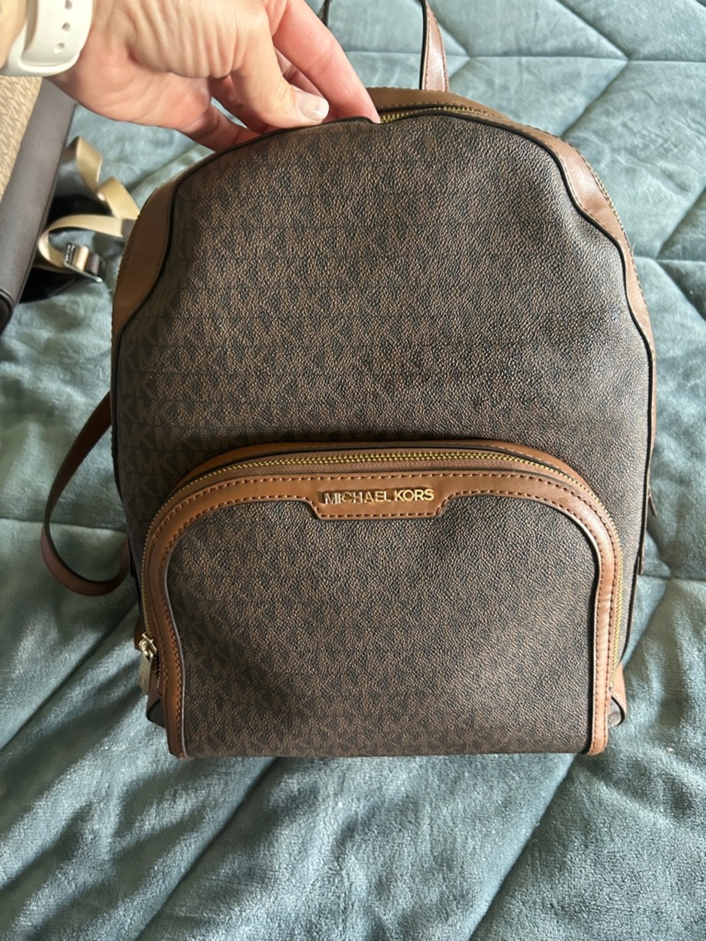 Michael Kors Brown Logo & Tan Trim Women's Backpack - Picture 3 of 8